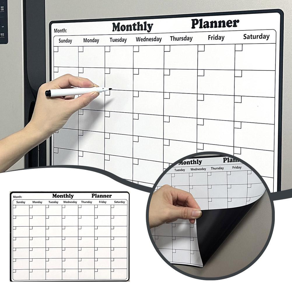 Dry Erase Weekly - ปฏิทินลบแห้งแบบแม่เหล็กที่มีสไตล์ไวท์บอร์ดสติกเกอร์ตู้เย็นแม่เหล็กรายสัปดาห์วางแผนรายเดือนตารางกระดานข้อความ