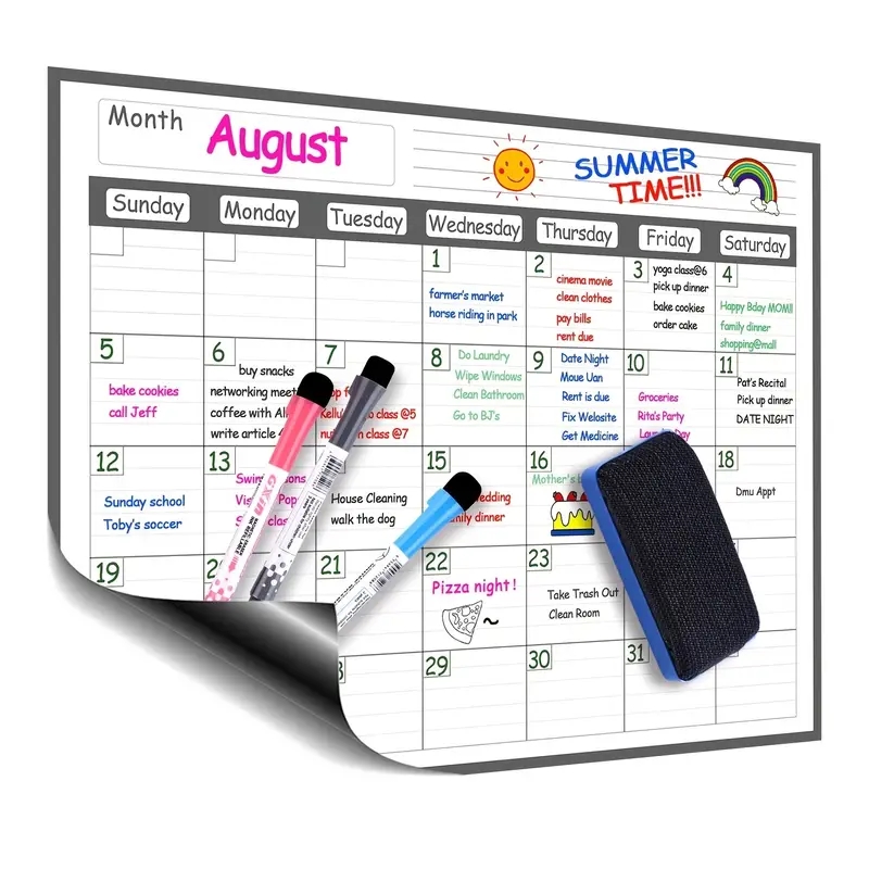 Dry Erase Weekly - 1ชุดแม่เหล็กตู้เย็นลบปฏิทิน12 