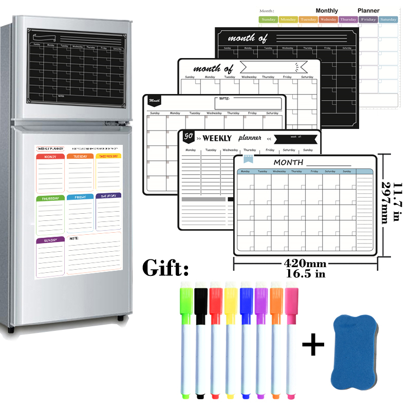 Dry Erase Weekly - A3 ขนาดแม่เหล็กรายเดือนรายสัปดาห์ Dry Erase ไวท์บอร์ดปฏิทินตารางกระดานดําตู้เย็นสติกเกอร์ข้อความเมนู