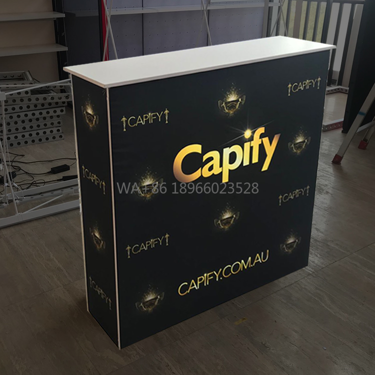 Reception Desk Counter - เคาน์เตอร์ต้อนรับงานแสดงสินค้าแบบป๊อปอัพพร้อมไฟส่องสว่างด้านหลังทำจากอะลูมิเนียม