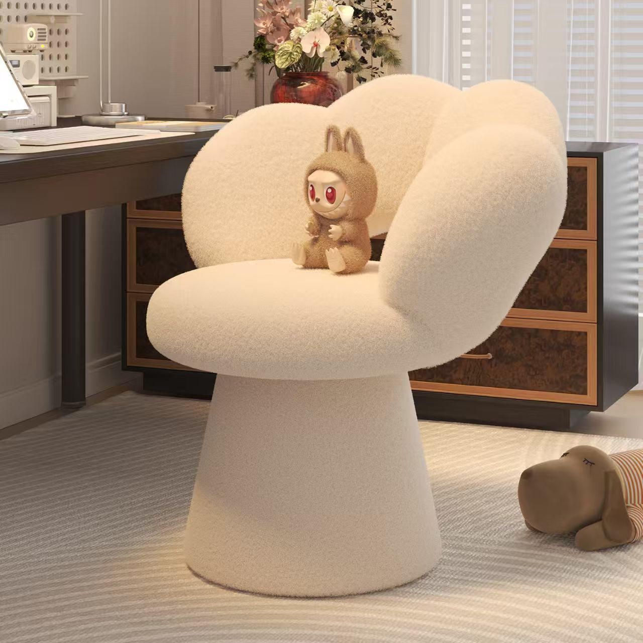 Office Furniture For Home - เก้าอี้สำนักงานที่บ้านตามหลักสรีรศาสตร์พร้อมพนักพิงหลังแบบกลีบดอกไม้ที่นุ่มสบาย ปรับระดับได้ เหมาะสำหรับโต๊ะเครื่องแป้งและเฟอร์นิเจอร์ภายในบ้าน
