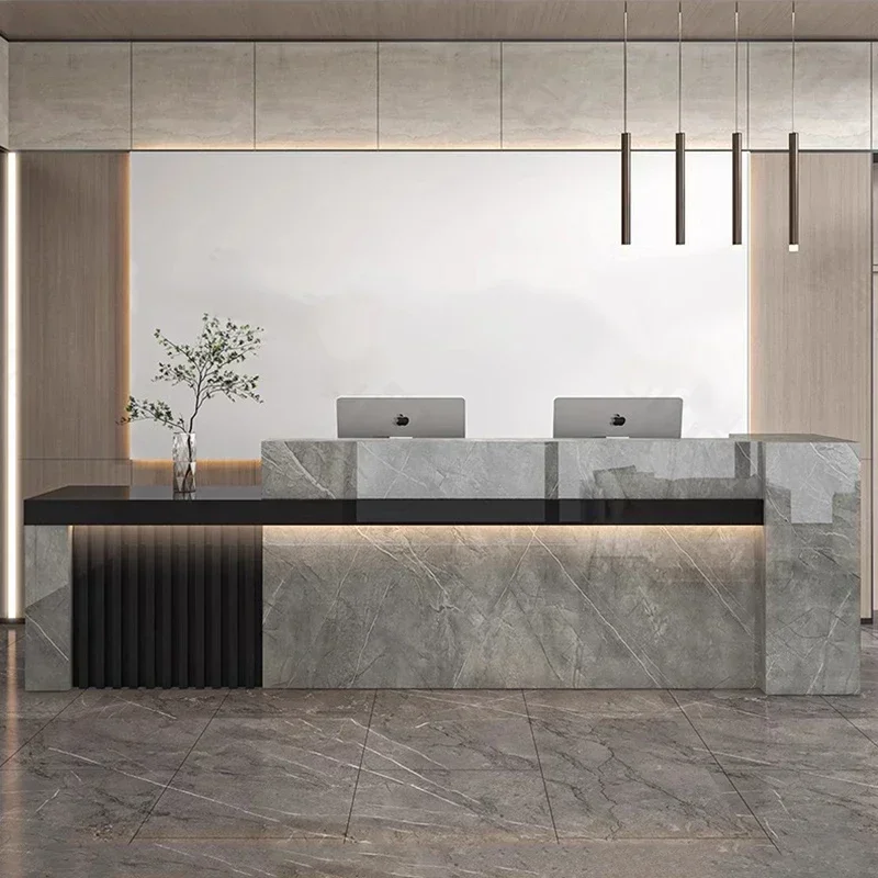 Office Furniture Bali - c13- เคาน์เตอร์ต้อนรับแบบโมเดิร์นสไตล์นอร์ดิก เคาน์เตอร์ต้อนรับทันสมัยพร้อมที่เก็บของสวยงามสไตล์วินเทจ เฟอร์นิเจอร์เชิงพาณิชย์สำหรับร้านเสริมสวย